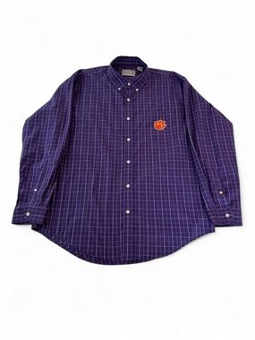 Purple Checked Button Down Shirt with Orange Patch